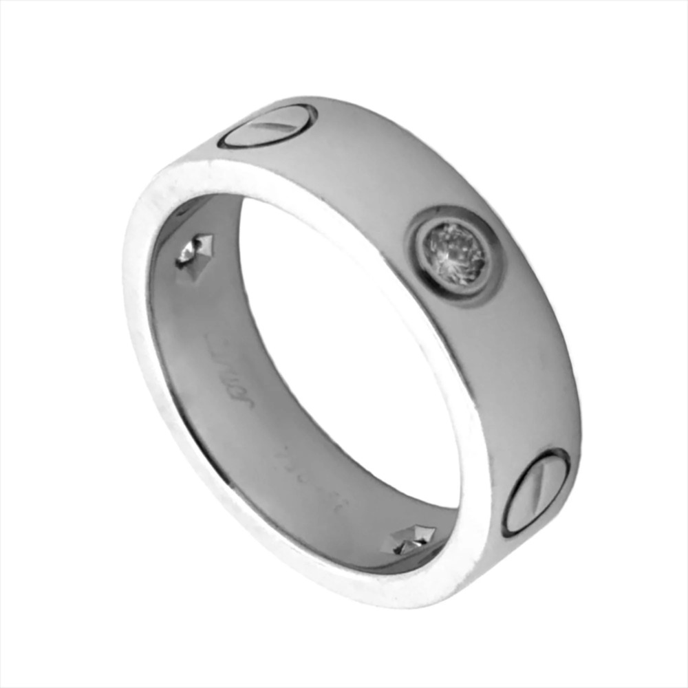 CARTIER Authentic 18k Silver Diamond Love Ring #52